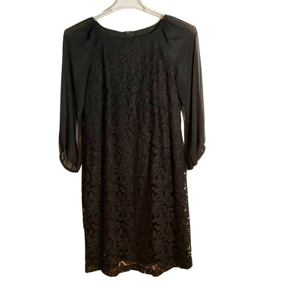 Adrianna Papell Dress Black Lace Mesh Shift Longsleeve Lined Size 12 L - Picture 1 of 10